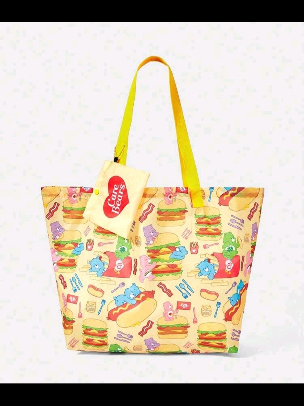 Care Bears Yellow Snack Print Tote with Bright Yellow Straps